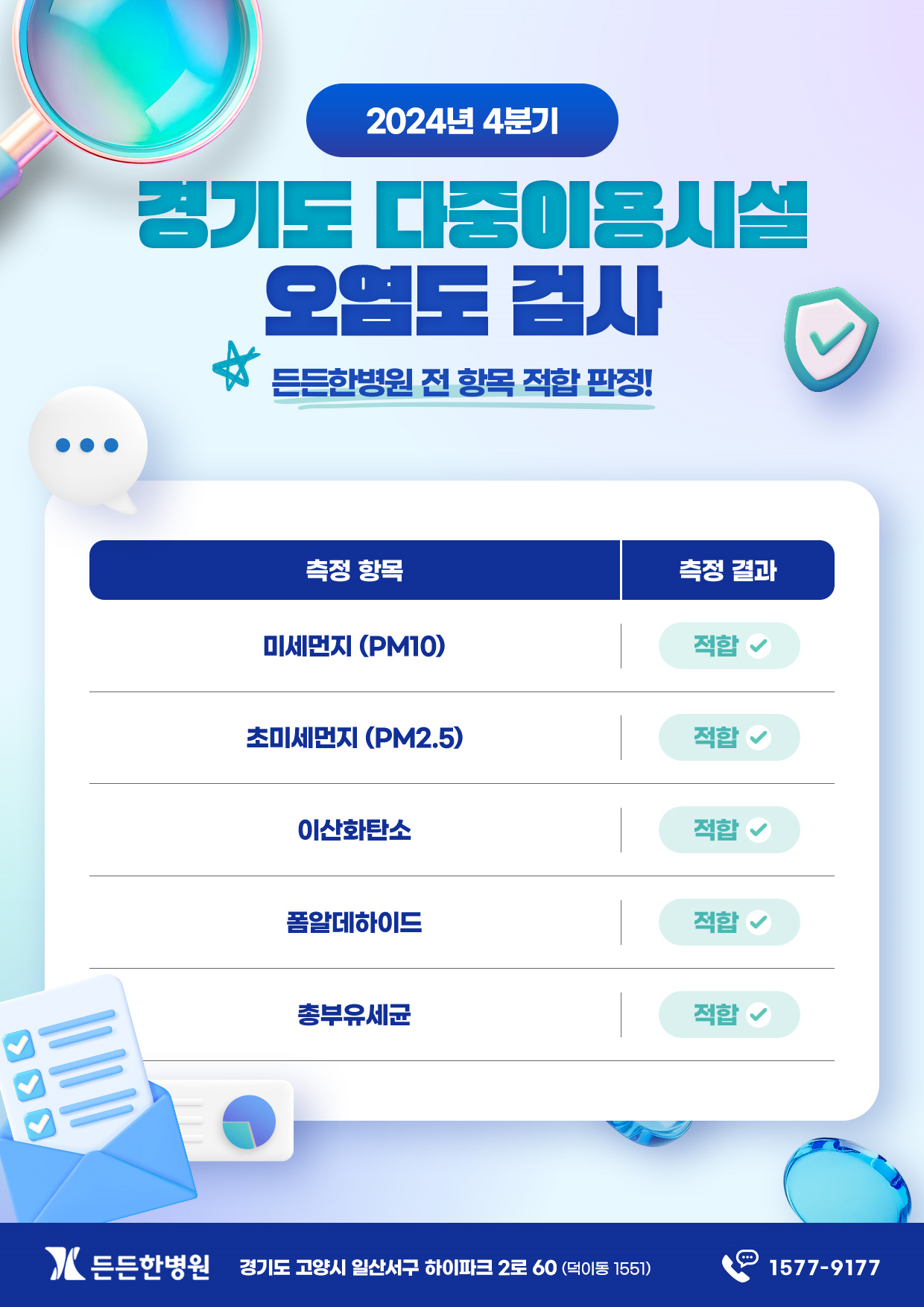 실내 공기질 모든 부문 적합 판정
